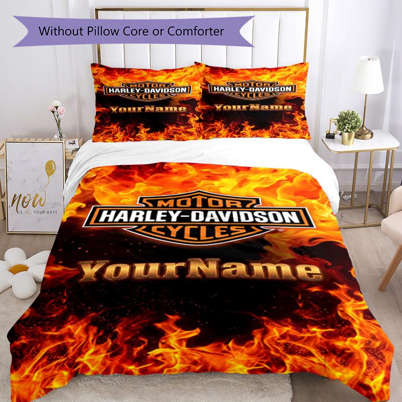 Motociclette Harley-Davidson Personalizza il tuo nome Set Biancheria da Letto Copripiumino Traspirante con Federe Decorazione per la Casa Regalo di Compleanno