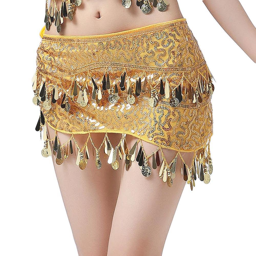 Sequins Women Belt Skirt with Gold Color Coin Belly Dance Belt Belly Dance Hip Scarf Show Costumes