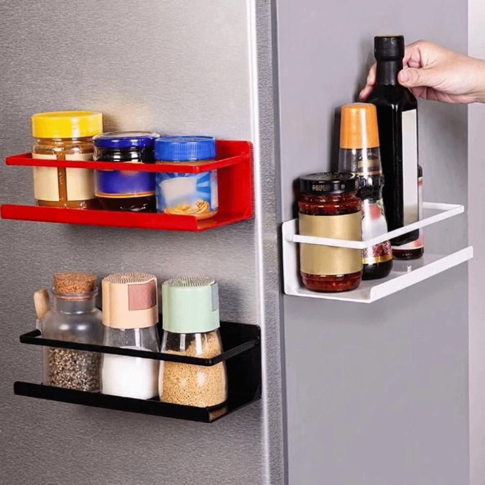 Wall Mounted Magnetic Storage Shelf Space Saving Large Capacity Refrigerator Side Rack No-Drill Plastic Spice Storage Rack
