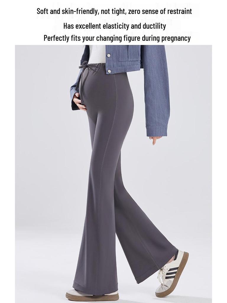 Winter Fleece-Lined Maternity Flare Pants with Abdominal Support and High Waist Design