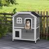 2-story Cat House Outdoor, Weatherproof Wooden Cat Enclosure with Escape Door, Openable Roof, Jumping Platforms, Grey