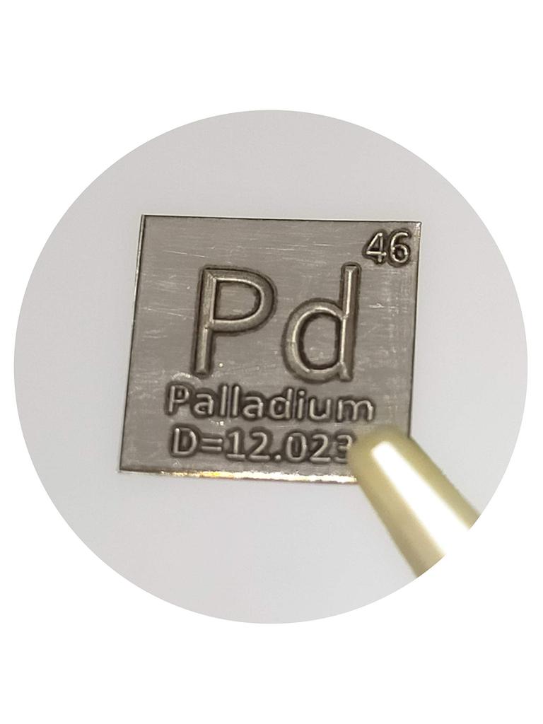 Elemental Palladium 10mm square mirror type A specimen (Pd), plate, finish, engraving.