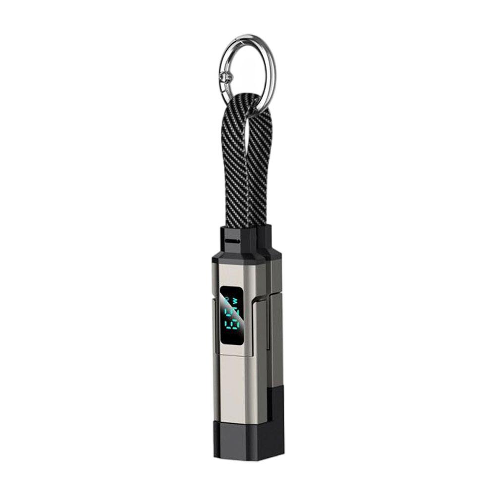 65W 4-in-1 Keyring Charger Cable Real-time V/A/W Power Display Multi Ports Fast Charging Wire for iOS Android Notebook Travel