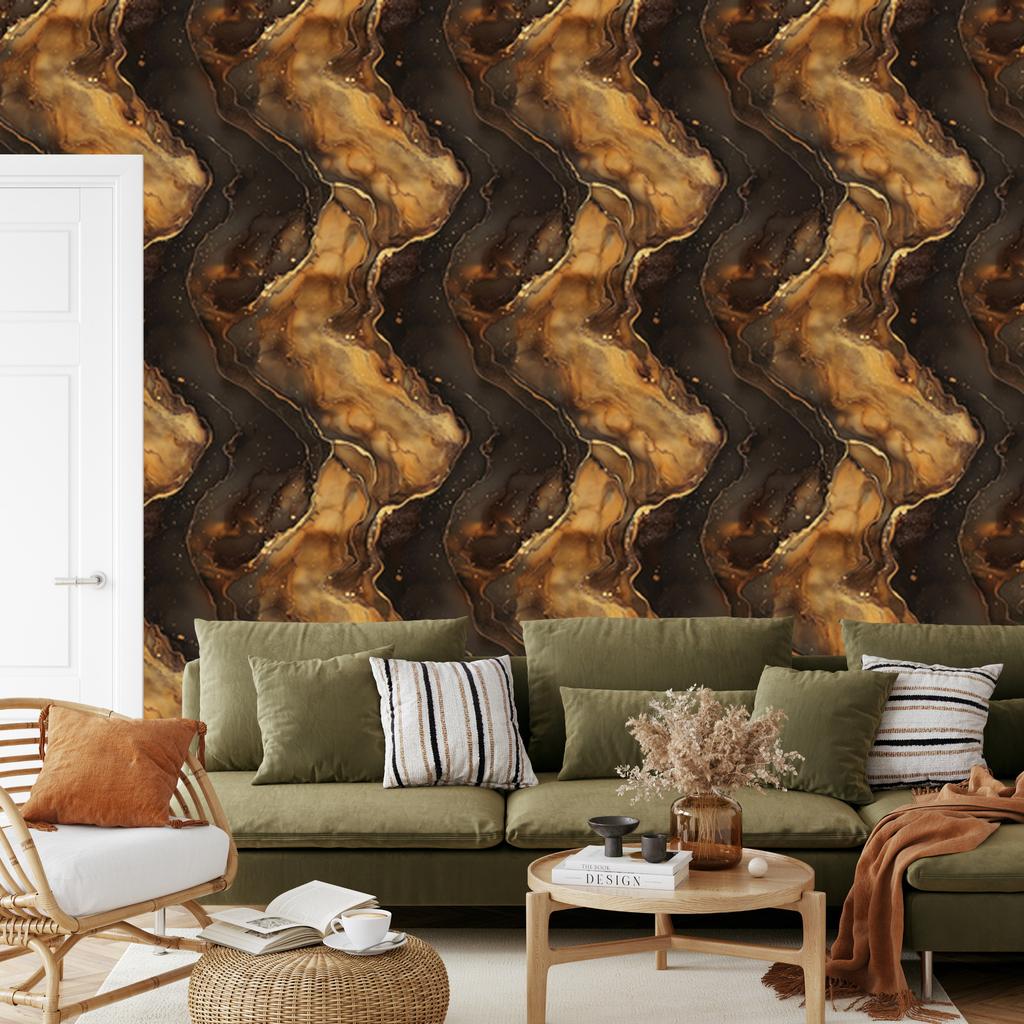 Ink Rust, Gold and Ochre Wallpaper for Living Room and Bedroom 50x1000