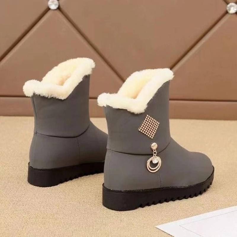 Fashion Cotton Round Toe Gray Work Woman Shoes Booties 2025 New In Large Size Warm On Promotion Rock Offer Trend Snow Boots for Women