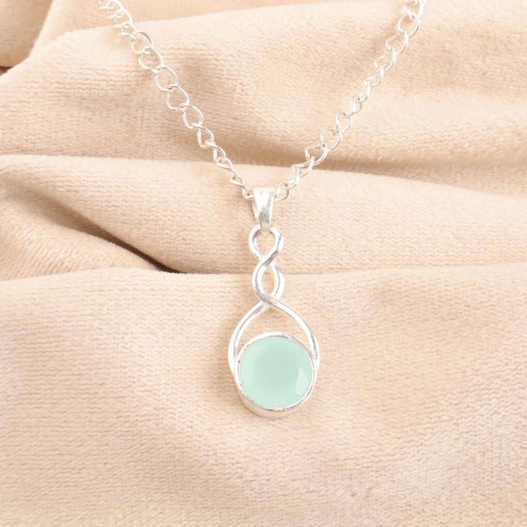 Aqua Chalcedony Gemstone 925 Sterling Silver Jewelry Handmade Pendant Gift Idea CP-25-14