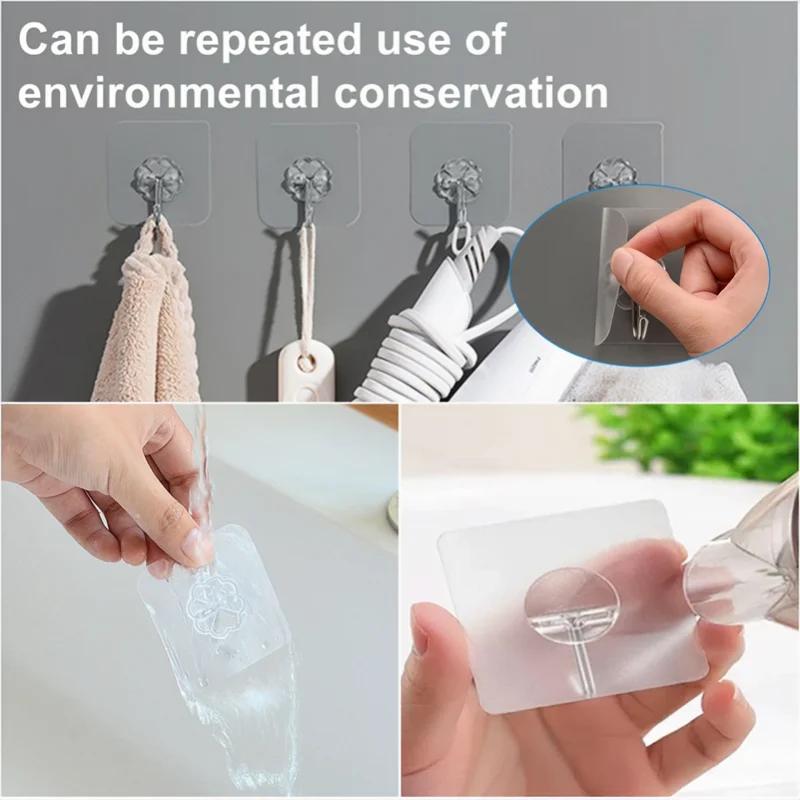 10 Pieces of Strong Self-adhesive Hooks, Transparent Hangers, Towels, Bathroom Kitchen Stainless Steel Hooks