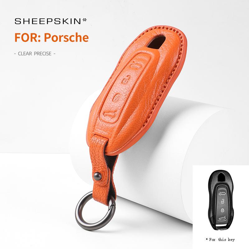 Goatskin Key Fob Cover With Keychain Fits Porsche Macan 4 Ev Electric Model Taycan Key Shell Accessories