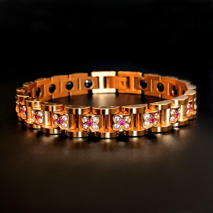 2025 Bracelet Strap Set with Red Color Diamond Gold Men's Style Ochre Chain Magnetic Couple Bracelet