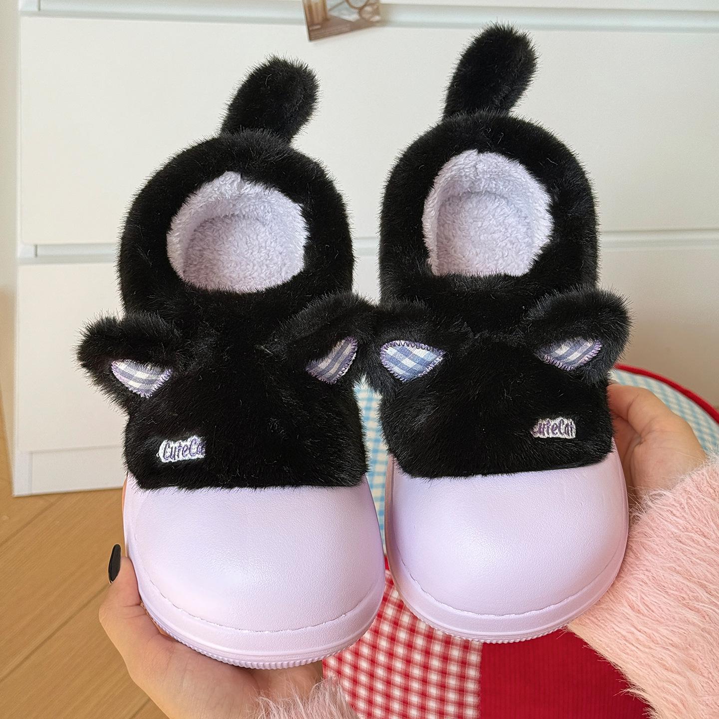 

Soft and cute kitten cat ears fluffy cotton shoes with velvet thick soles for home wear warm and non-slip cotton slippers autumn 40-41