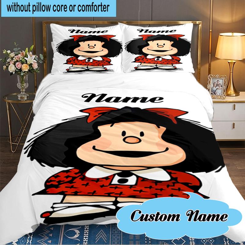Custom Name Mafalda's Portrait Bedding Set 3pcs, Bedding Set Including 1pc Duvet Cover And 2pcs Pillowcases for Bedroom, Dormitory Gift