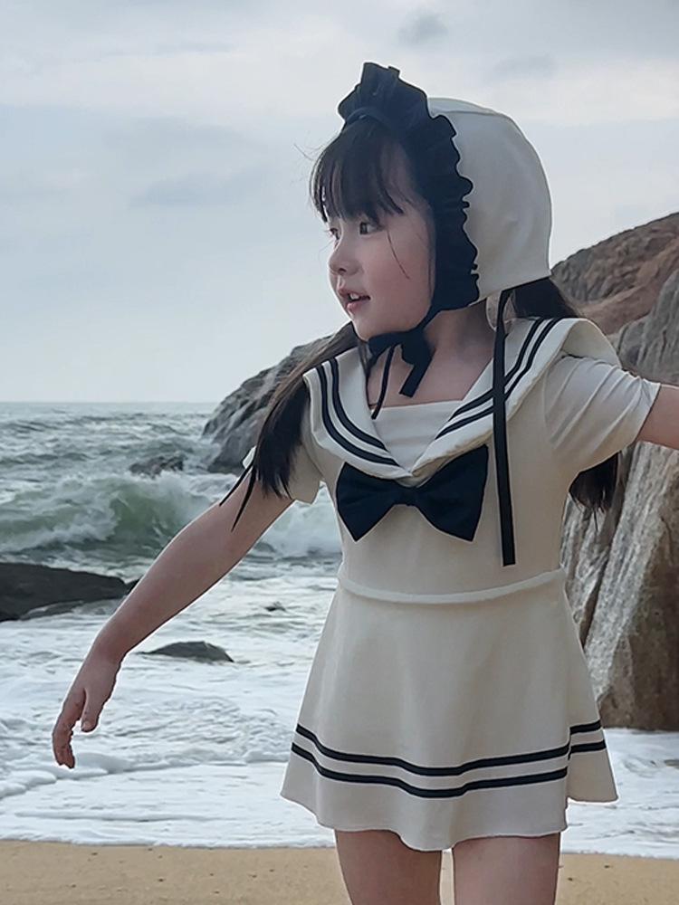 

2025 Girls Off-White Korean Style Skirted Swimsuit - Summer Beach Fashion 130cm грязно-белый