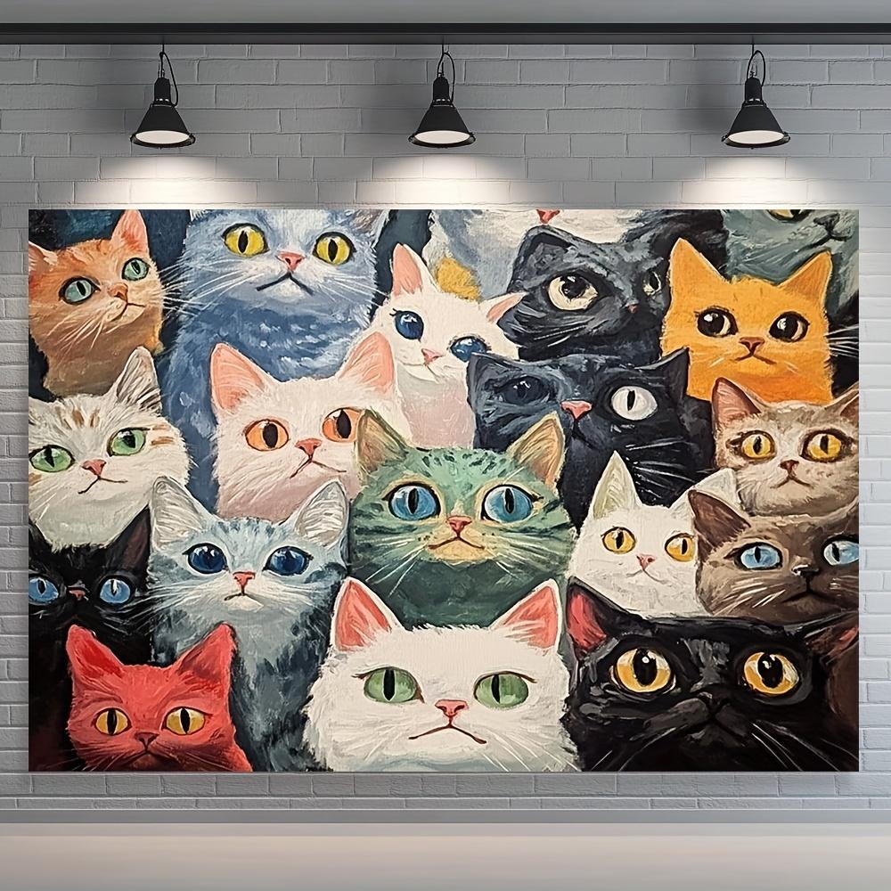 

Whimsical Cat Faces Tapestry Colorful Cartoon Cat Collage Playful Animal Wall Art for Bedroom or Dorm Decor 74x94cm(29x37in)