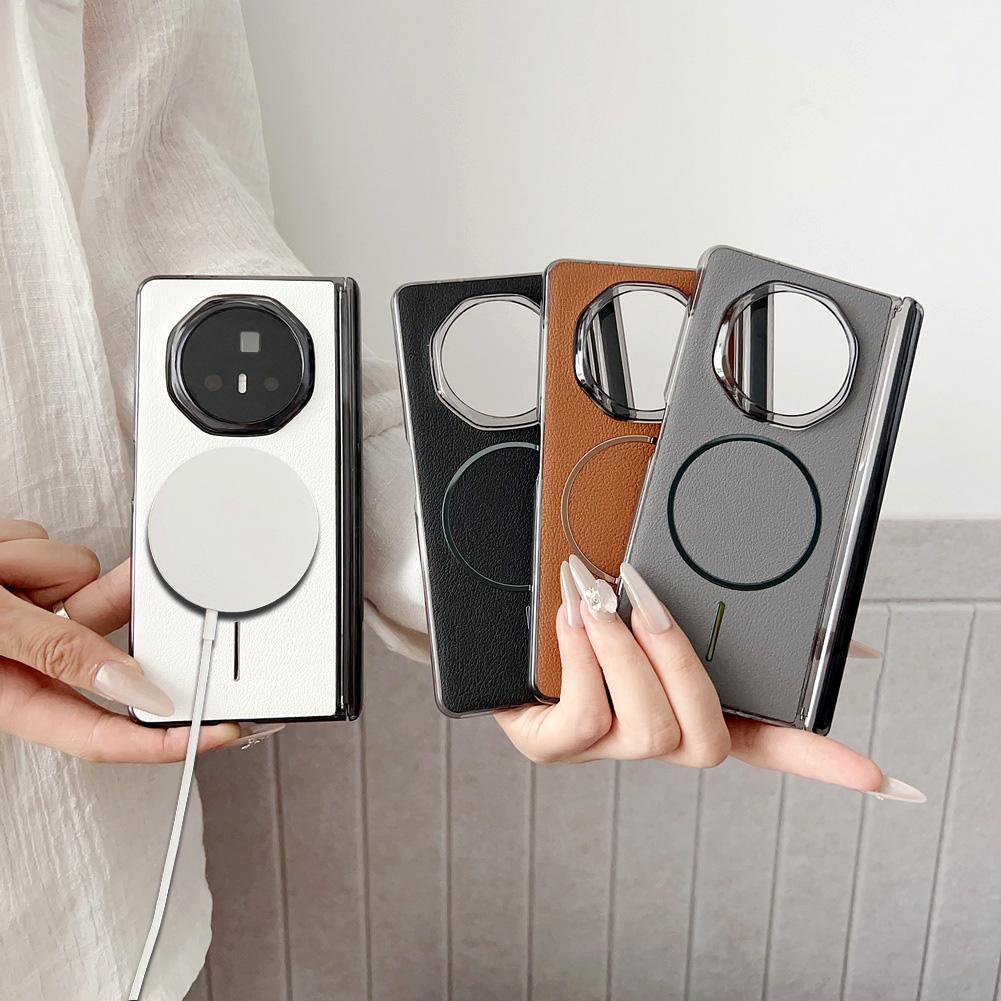 Funda de Teléfono con Bisagra de Auto-retorno de Cuero Granulado y Anillo Magnético Delgado Para Honor Magic V 3 magic v3 Cubierta Protectora de Cámara