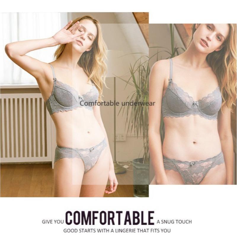 European and American Bra Set with Underwire and No Sponge Thin Double-layer Mesh Lace Underwear