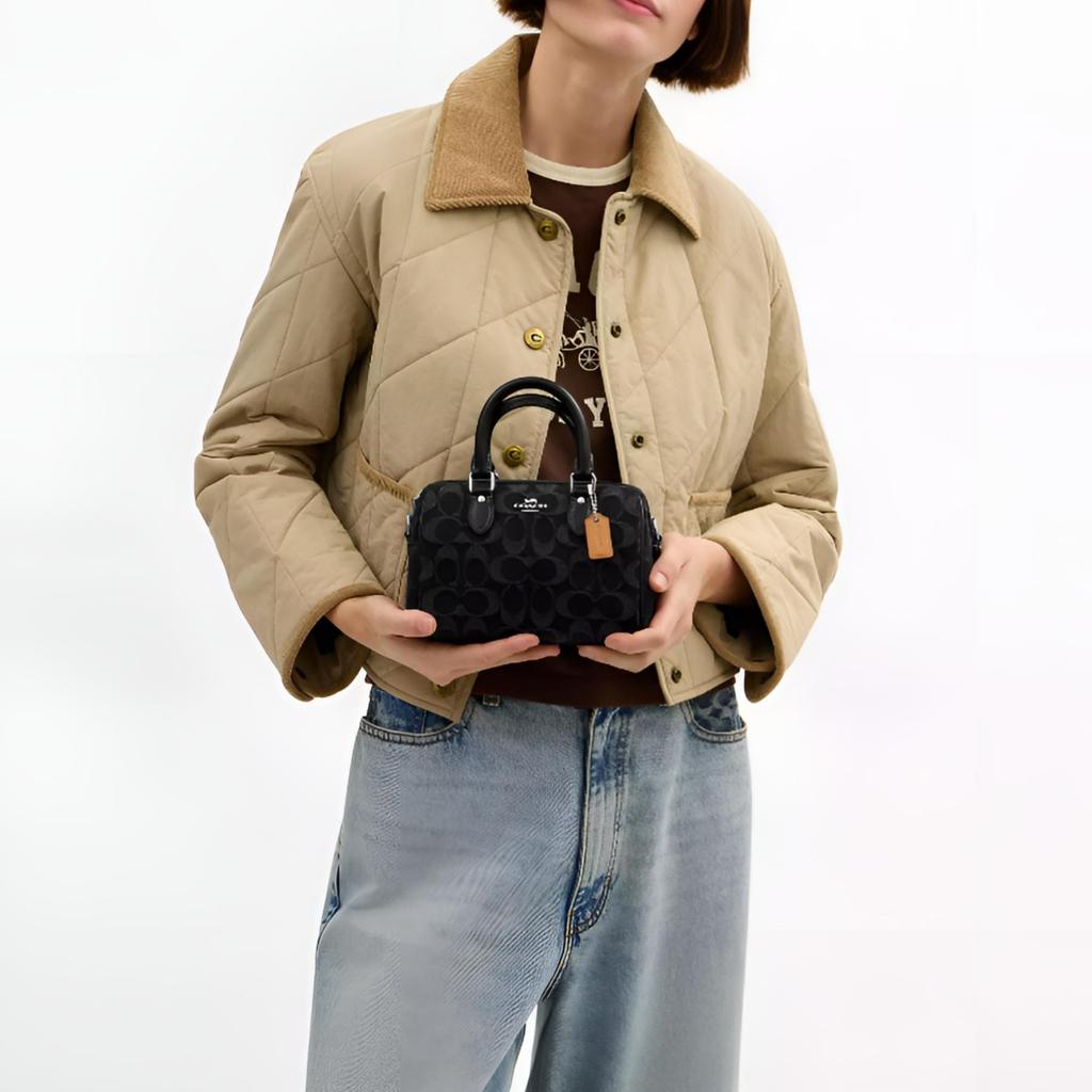 Coach Rowan Denim With Cow Leather Handbag Mini Women's Black CDQ37-SVBK