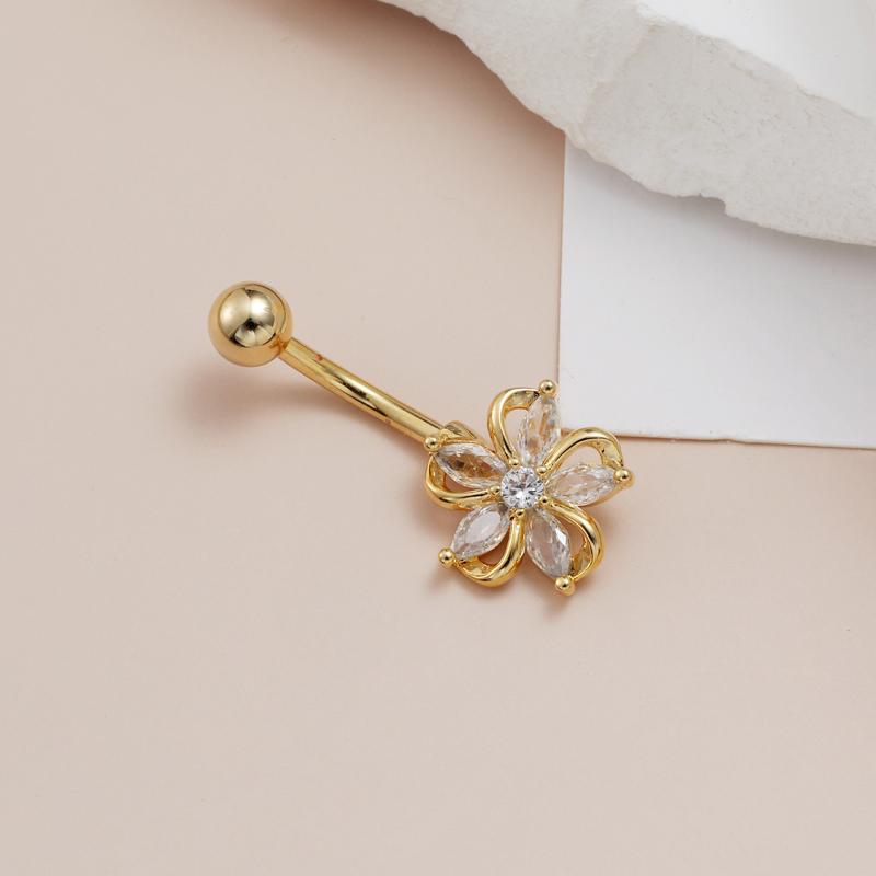 Stainless Steel Belly Button Ring Dangle Navel Ring Belly Piercing External Thread Cubic Zirconias Navel Ring Piercing