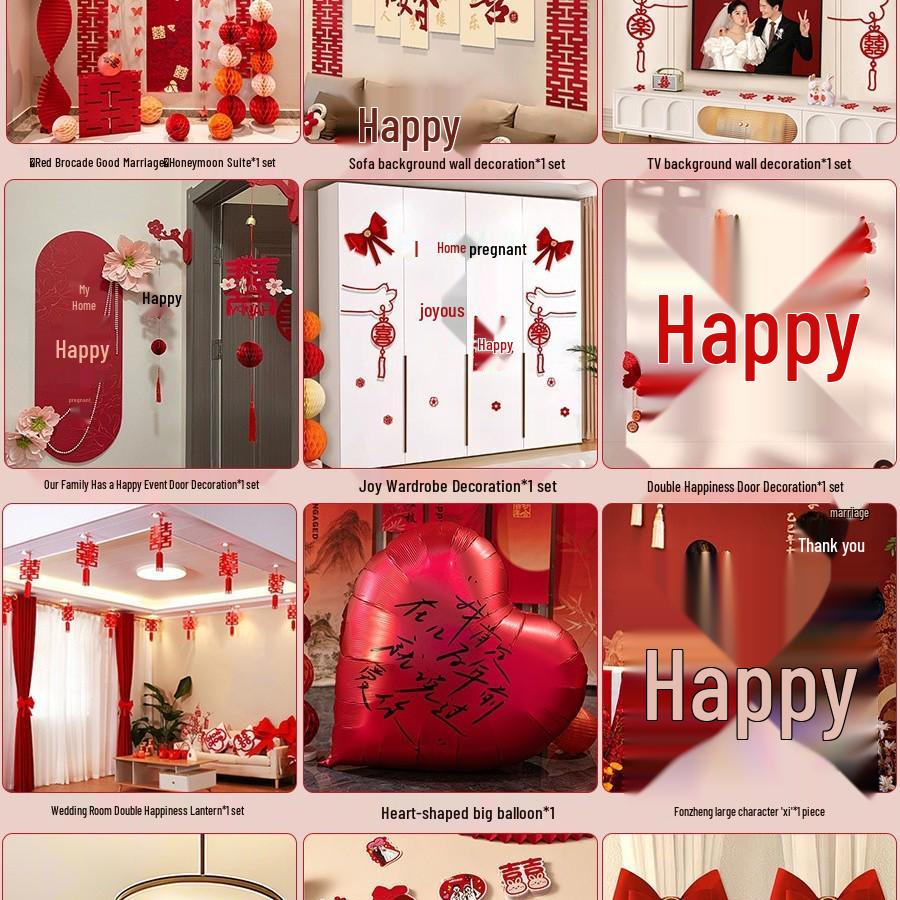 Wedding Decoration Set: Groom & Bride's Room Ornaments with Bunting & Robe Wall Décor