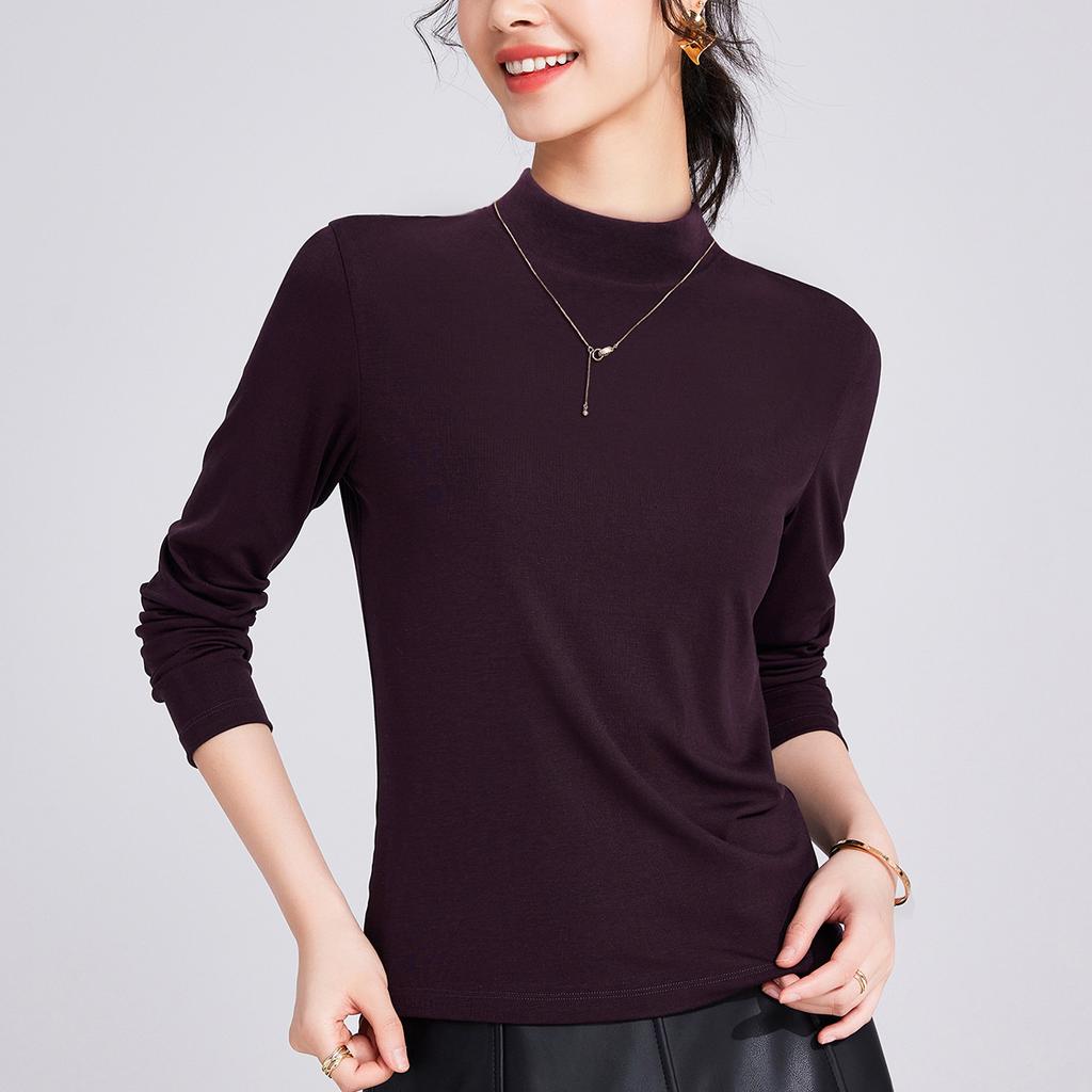 Black Long-sleeved Half-turtleneck Woman, New High-elastic Niche Design Sense Tencel Top Bottoming Shirt, Spring and Autumn Inner