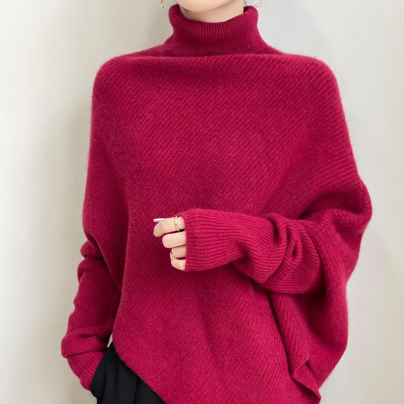 Soft Waxy Lazy Wind Irregular Design Turtleneck Sweater Wool Autumn And Winter Loose Niche Knitted Sweater Top Coat