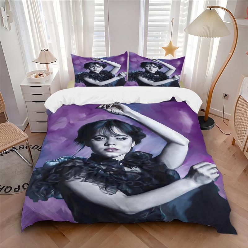 3pcs Elegant and Dynamic Wednesday Quilt Cover Set (1 Quilt Cover + 2 Pillowcases Without Pillow Core), High-Definition Printing for Home and Dor