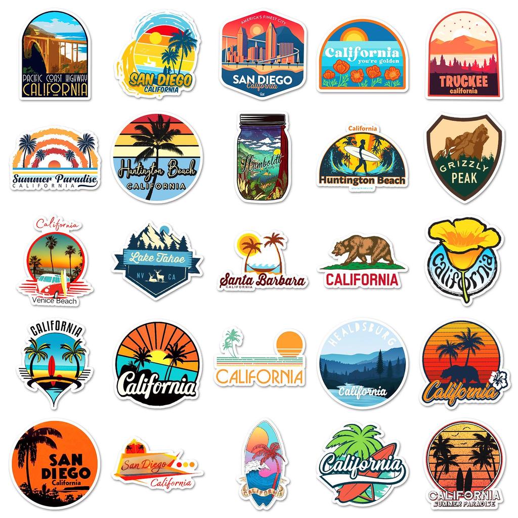 50 California Graffiti Stickers for Outdoor Travel and Decorative Suitcases