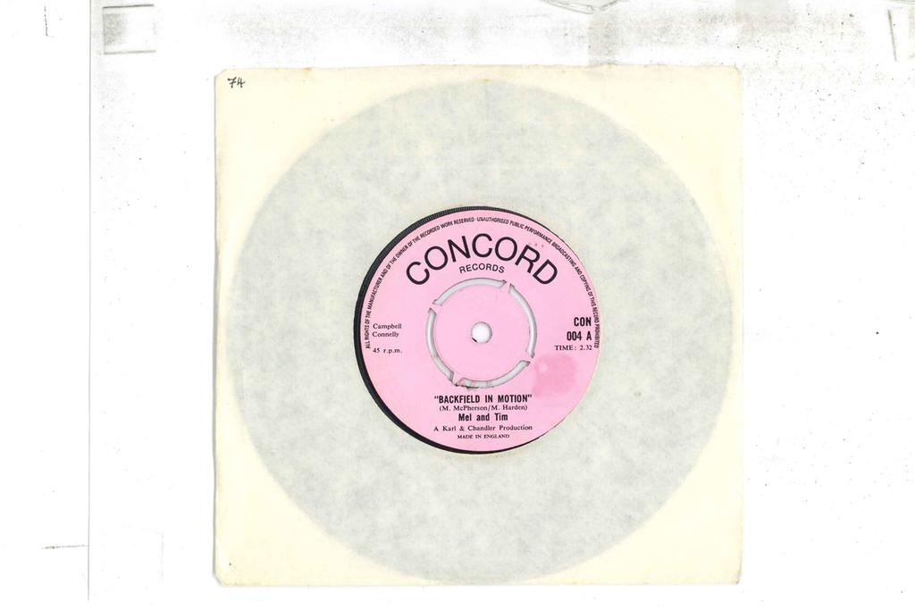 7inch Record MEL & TIM - Backfield In Motion / Do Right Baby CON004 CONCORD UK Soul/Funk Used