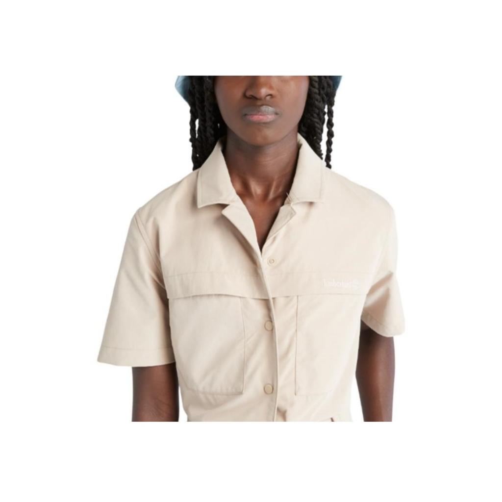 Timberland Solid Color Lace-Up Single-Breasted Outdoor Casual Work Waterproof Short Sleeve Dress Women dress Light-Earth A6AEH-269
