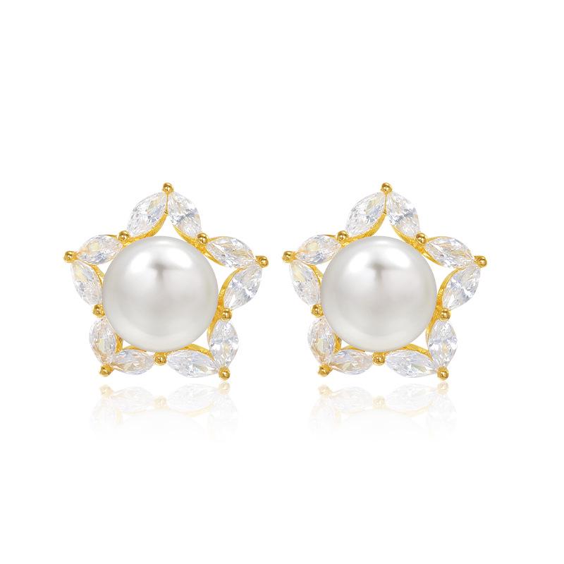Shining Pearl Copper Alloy Earrings: Light Luxury, High-End Gold-Plated with Strong Color Retention