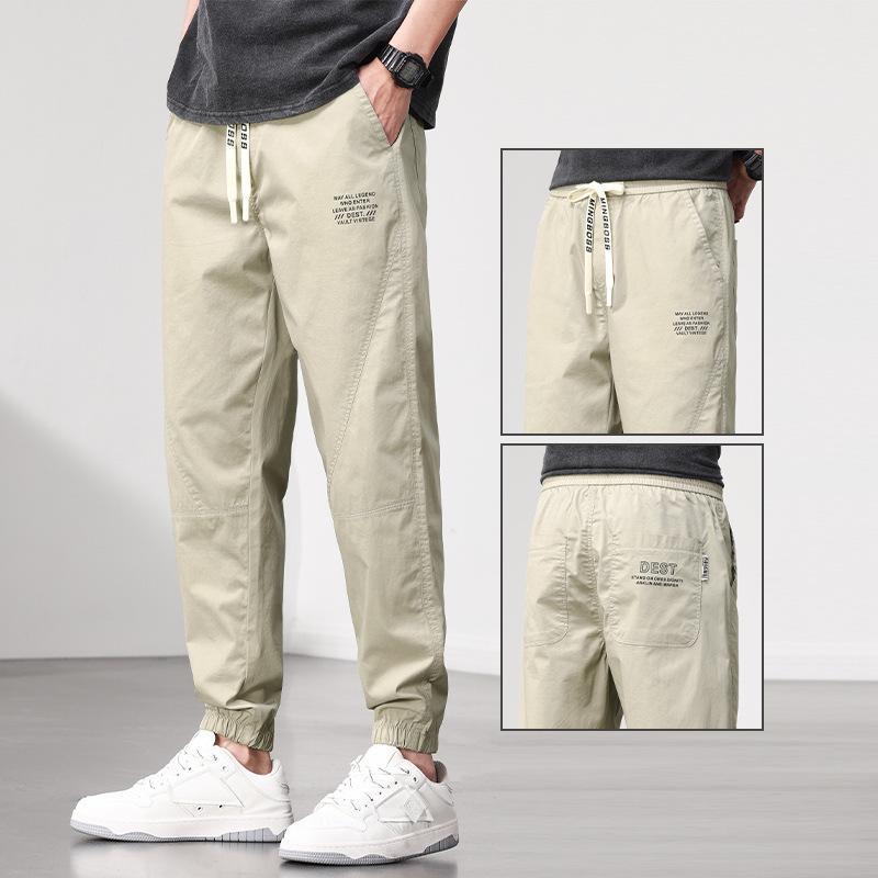 Spring Summer Style Elastic Waist Casual Pants for Men Stretch Straight Drawstring Harem Jogging Long Pants Male