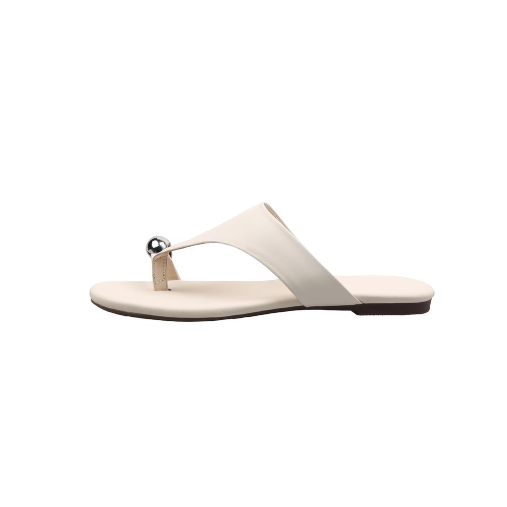 Nangang Holiday~ Sheepskin version retro round flip-flops open-toed flat-bottomed vacation cool slippers women's summer wear