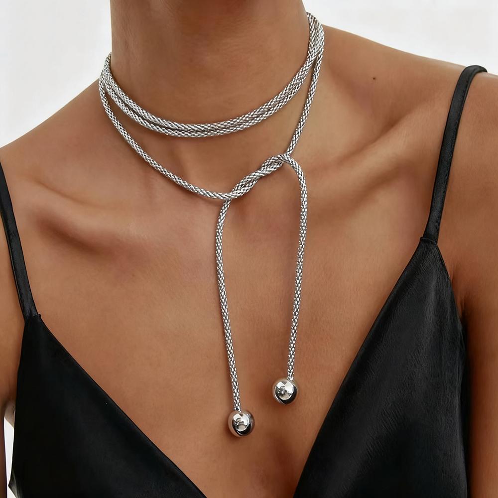 

Stainless Steel Creative Round Ball Pendent Necklace for Men Women Multipile Layers Beads Long Tassel Chain Necklace Jewerly