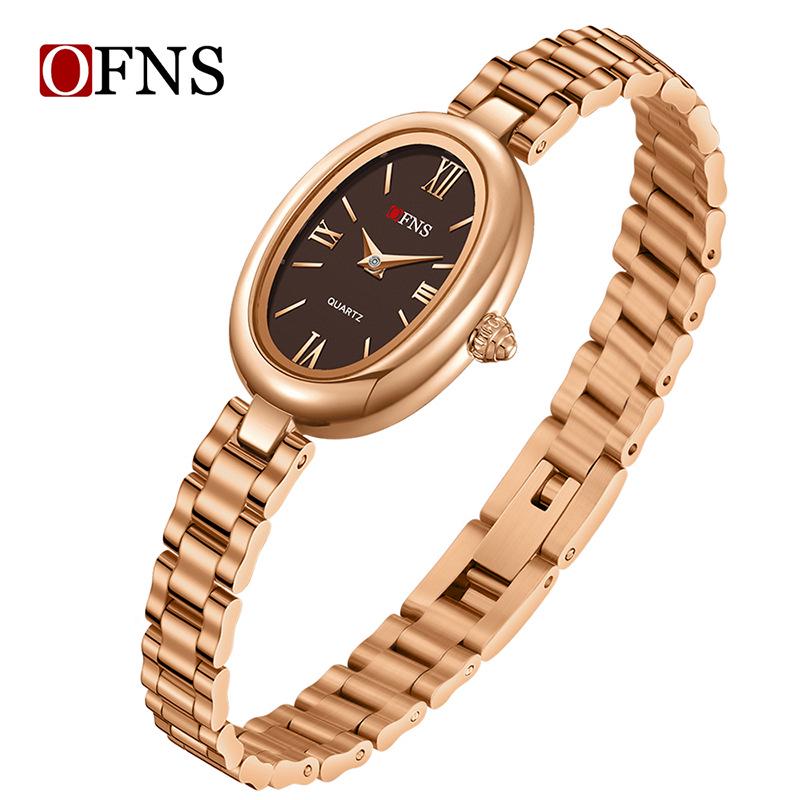 Waterproof Women's Quartz Watch with Solid Steel Band and Simple Oval Design