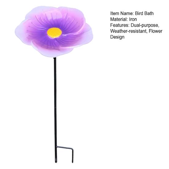 Flower Bird Bath Iron Bird Feeder Tray with Stake Outdoor Water Feeder Flower Bird Bath Bowl for Garden Decoration Bird Lovers Gift