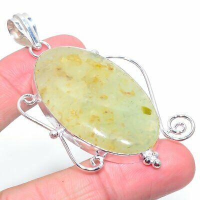 

Natural Prehnite Gemstone Handmade 925 Sterling Silver Pendant 2.84 S5q21