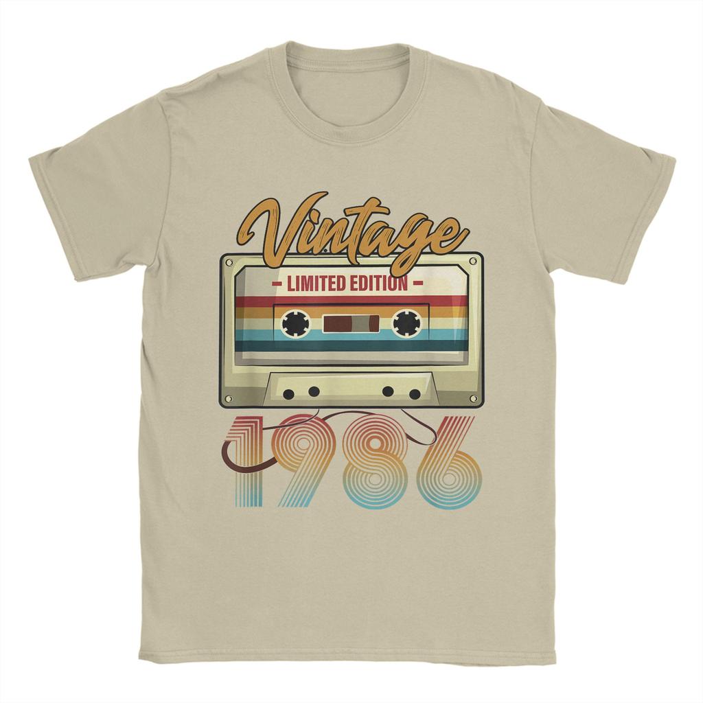Vintage 1986 40th Birthday Cassette Tape Cotton TShirt For Men Summer TShirts Crew Neck Harajuku Tee Shirt Plus Size Clothing