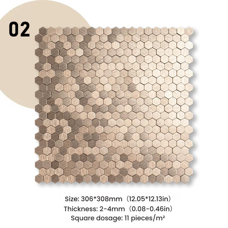 3D Mosaik Metall Aluminium Sechseck Paneel Wandaufkleber Selbstklebend Abstrakt Wasserdicht Küche Badezimmer Wanddekor Fliesen