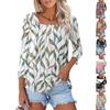 Women's 3/4 Sleeve Square Neck Floral Shirt Casual Loose Tunic Top