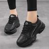 Zwarte Waterdichte Leren Sneakers voor Dames - Dikke Zool, Lichtgewicht, Antislip Casual Reisschoenen