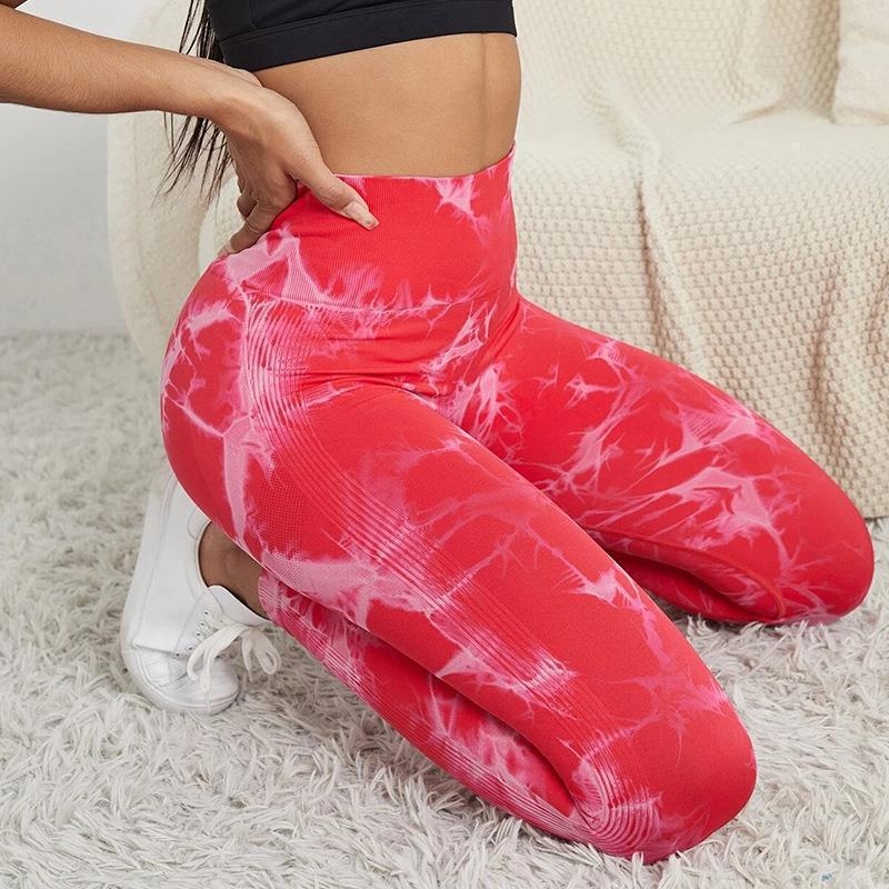 Peach Butt Lifting Seamless Yoga Pants, High Waist And Abdominal Tight Fitness Pants, Tie Dyeing Naked Tight Pants For Women