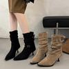New Women's Pleated Women's Knee-high High Heels Ladies Pointed Knight Boots High Quality Knee High Boots Zapatos Mujer