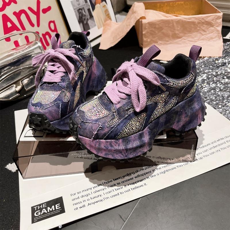 Fashion New Women Sneakers Luxury Crystal Flats Platform Sport Shoes 2025 Trend Winter Fashion Shoes Lace Up Walking Running Zapatos