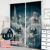 2pcs 2D Flat Printing Christmas Classic Hot Curtains Cozy Winter Village Snowscape Digital Printed Polyester Drapes Family Party