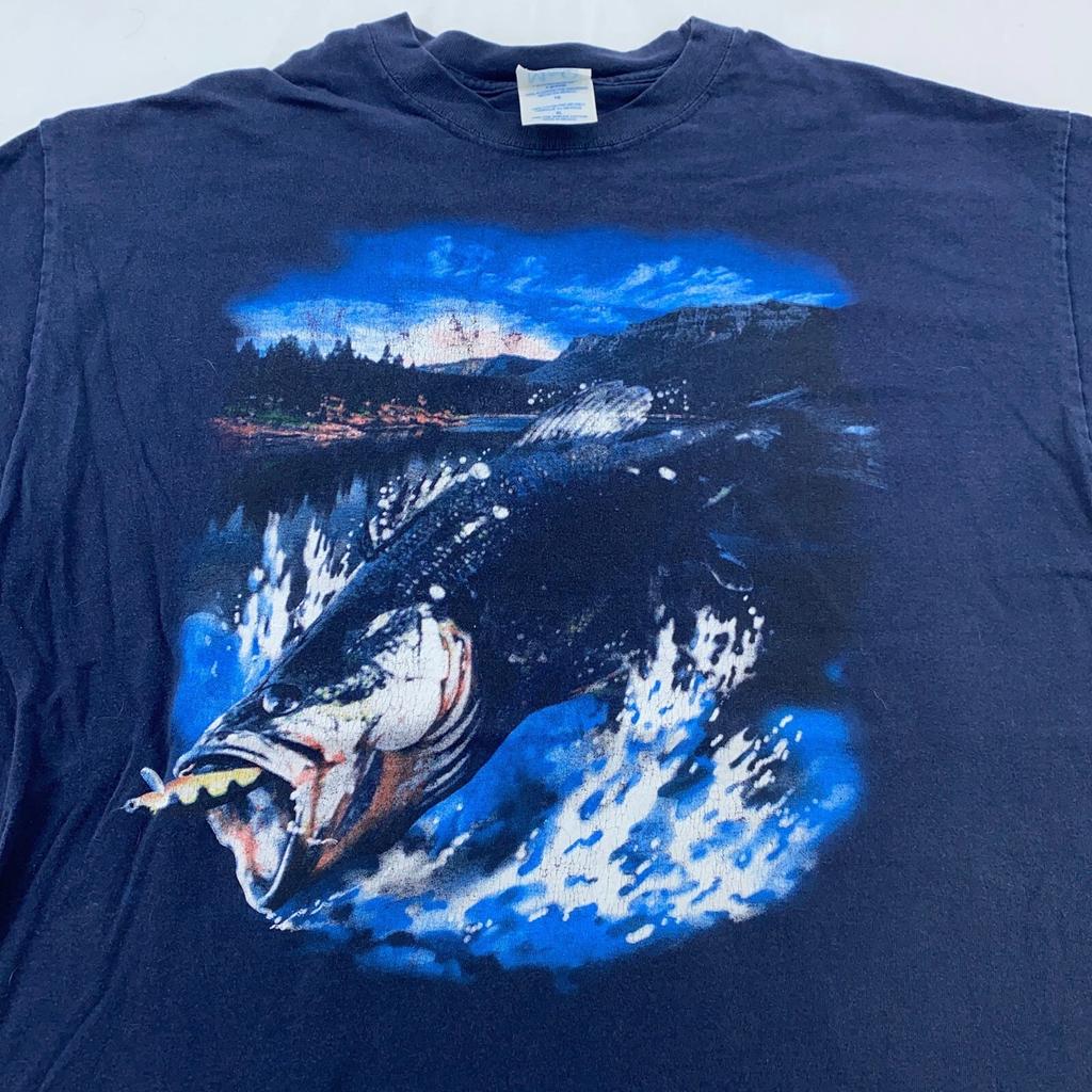 Vintage BASS FISHING T-Shirt LARGE Nature Stream Angler