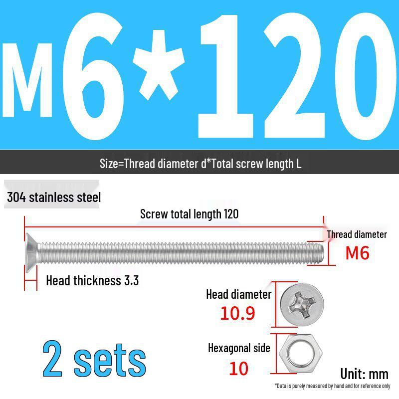 304 Stainless Steel Extra Long Phillips Flat Head Screws and Nuts Set (2M, 3M, 4M)