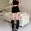 Women's Plus Size Black Denim Shorts High Waist Embroidery Slim Straight Hot Pants