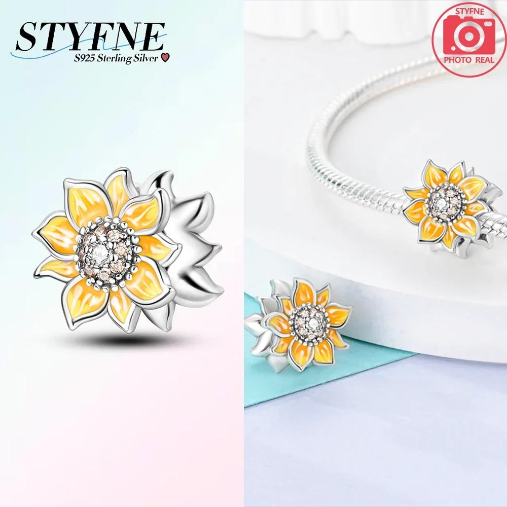 Copper Flower With Various Shapes Sparkling Zircon Sunflower Charms Beads Fit Original Bracelets Diy Jewelry