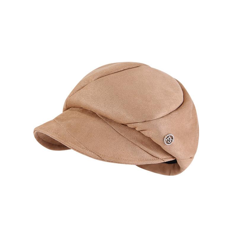 New Retro Pleated Hat Women's Autumn and Winter Beret Big Head Circumference Showing Face Small Newsboy Hat Octagonal Painter Hat