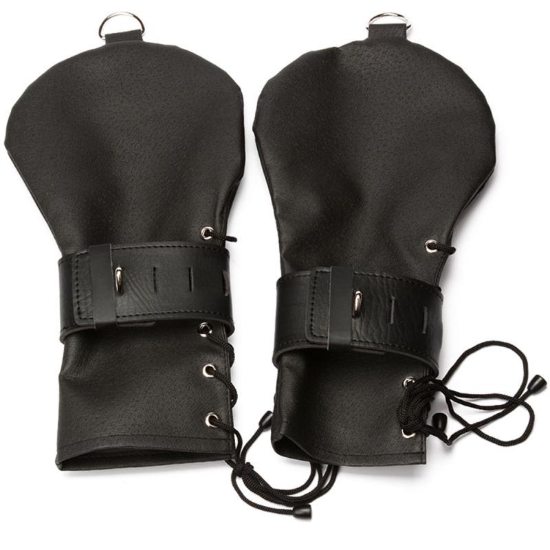 Slave Dog Hand Gloves Bondage Restraints Leather Lockable Mittens