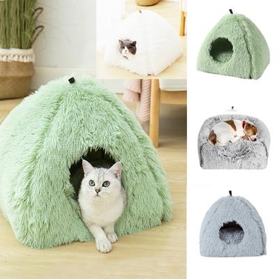 Pet Cat Bed Plush Kitten Warm Sleeping Nest Bed Cat Igloo Cave House